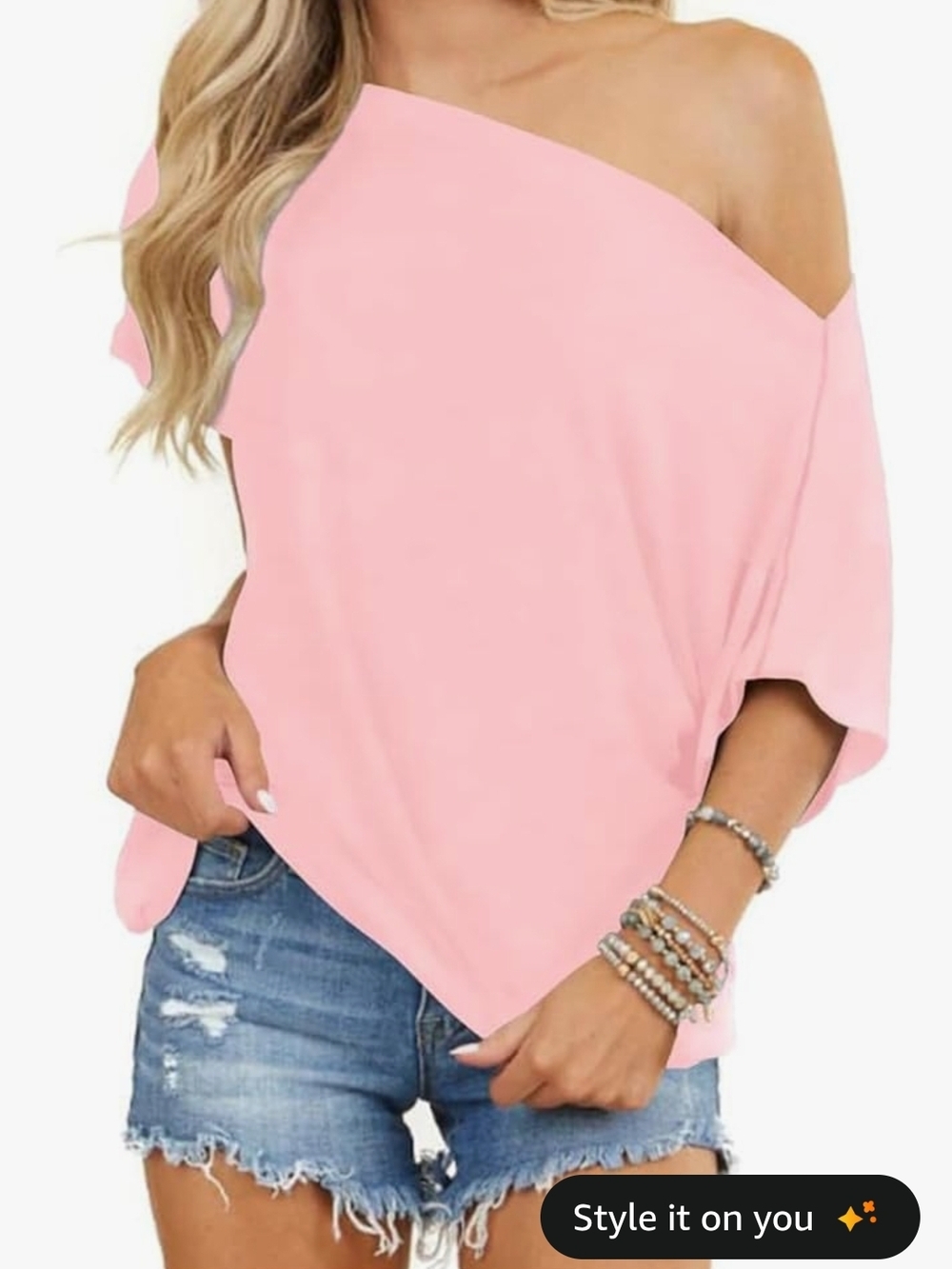One-Shoulder Pink Casual Top